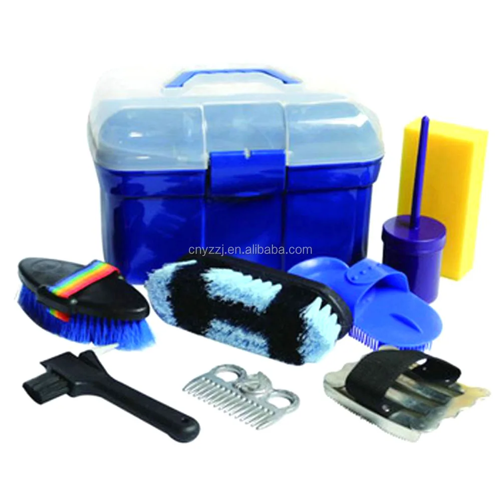
8-Piece Horse Care Equipment Grooming Kit Box Package Brushes with Wooden Handle Black 