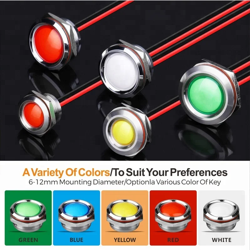 Светодиодная металлическая панельная сигнальная лампа LANBOO, 16/19/22/25 мм, Матовый Световой индикатор высокой яркости, 220 В, IP67, винтовые контакты, красный, зеленый