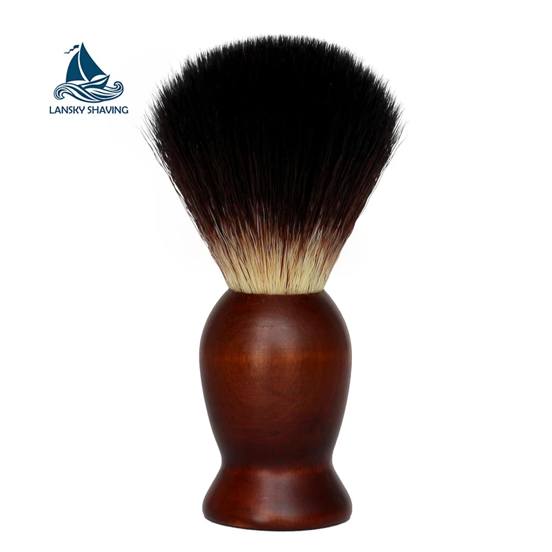 RTS wholesale wooden handle black synthetic filaments hair knots barber vegan shaving brush