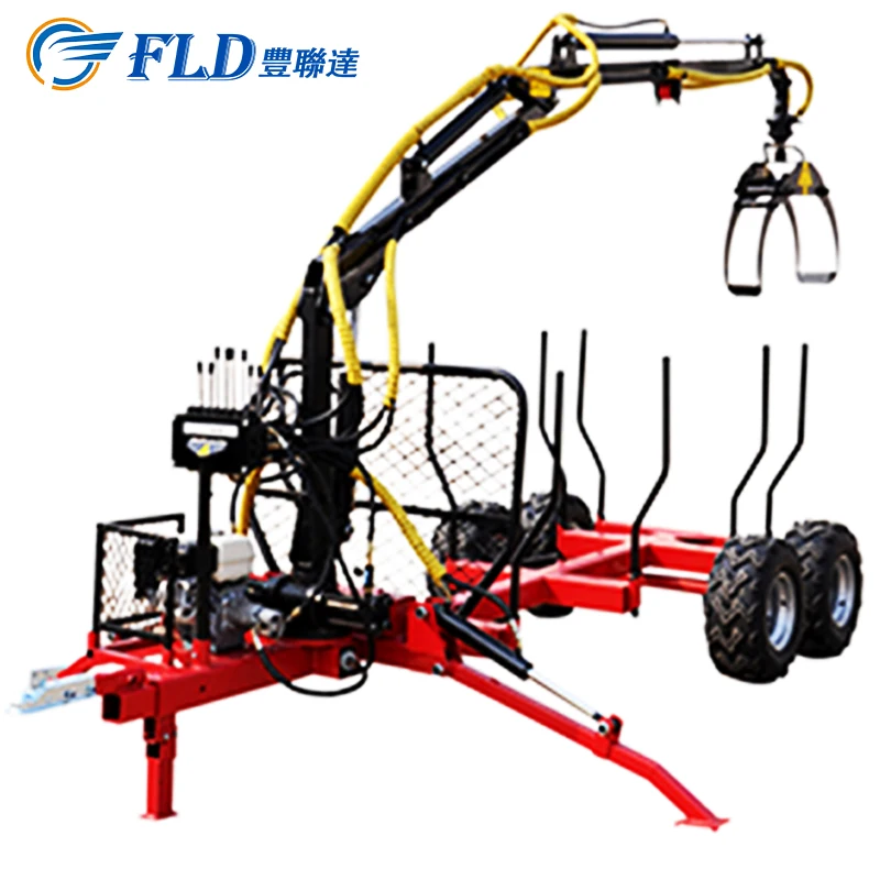 Forestry Machinery Timber Wood Trailer With Crane for Sale