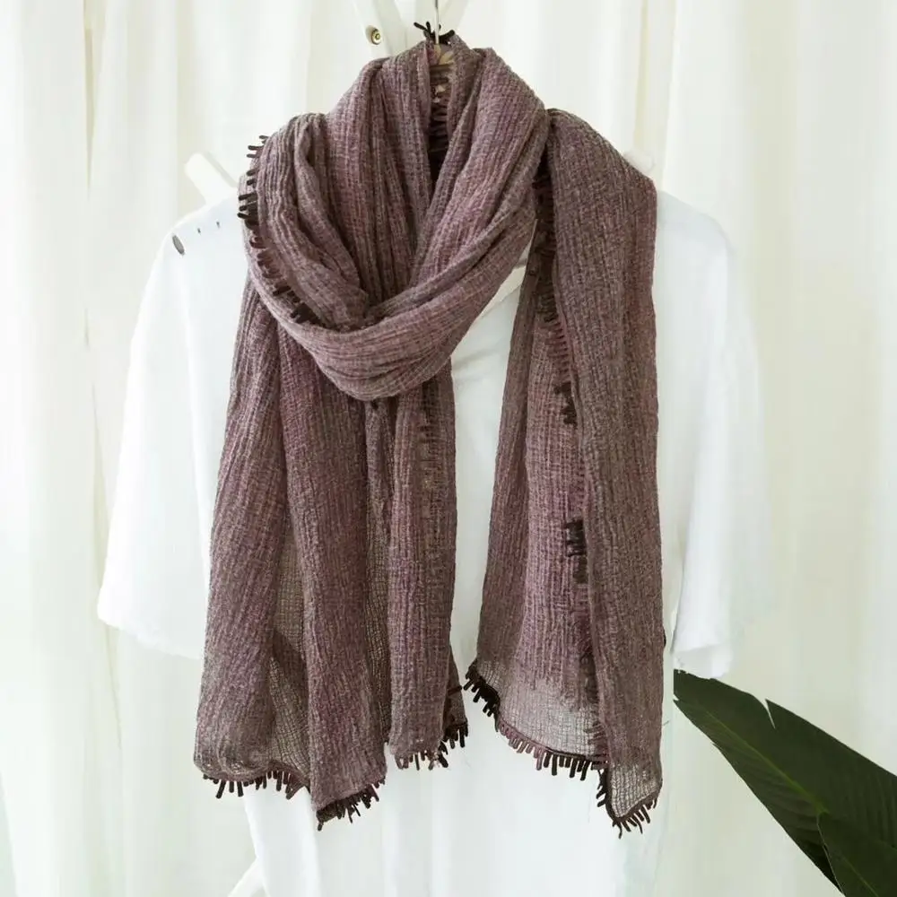 Ladies soft cotton oversize solid plain long lace scarf shawl hijab