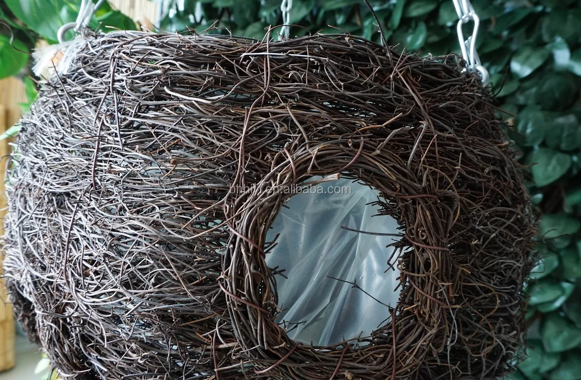 
Custom Rattan Style Plant Pots Planters Hanging Baskets Natural Woven Garden Round Flower Plant Hanger with Hook and Chain 