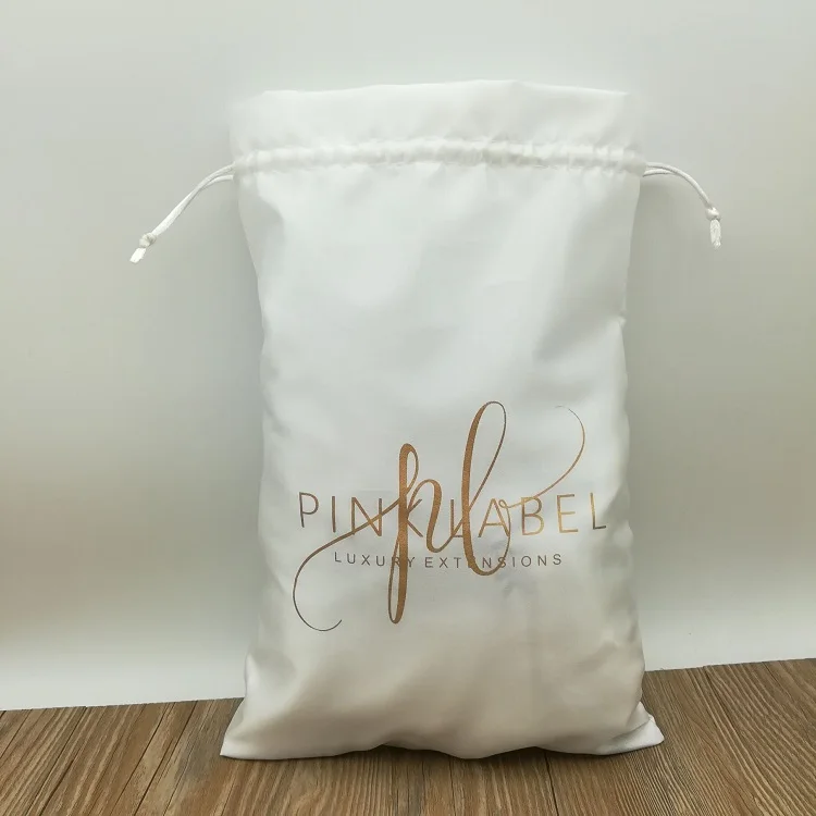 Custom White Luxury Hair Extension Silk Satin Bag With Logo