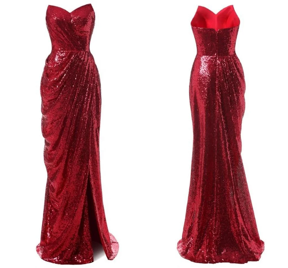 Wholesale Hong Kong Red Long Party Bling Sequin Dress Evening