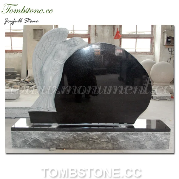 
Granite Angel Monuments, Headstone with angel statue and roses 