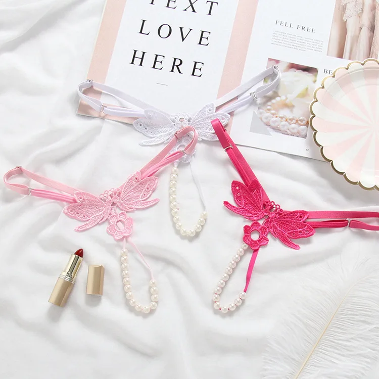 New design girls transparent panties ladies models adjustable size pearl thongs underwear