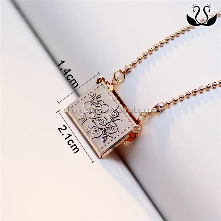 Custom Copper Book Sahped Floating Locket Necklace For Girls