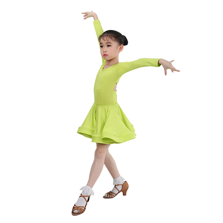 Kids Girls Twist Back Latin Dance Dress Costumes