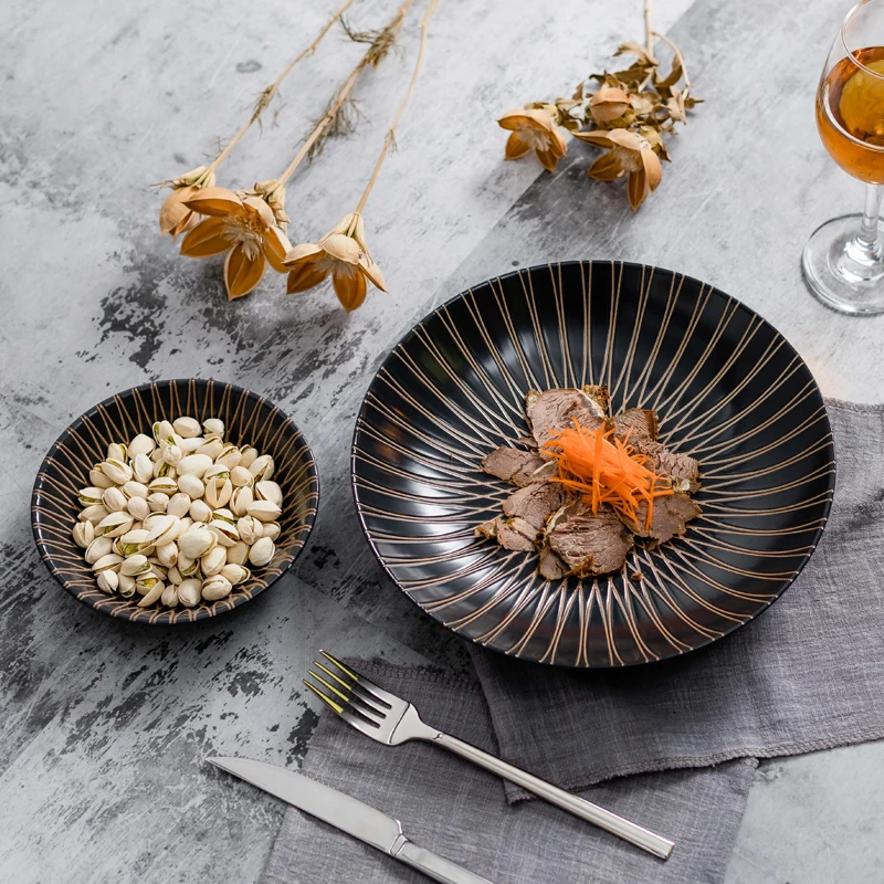 Unique Line Ceramic Plate Exquisite Design Italian Style Ceramic Dinnerware Set Plate