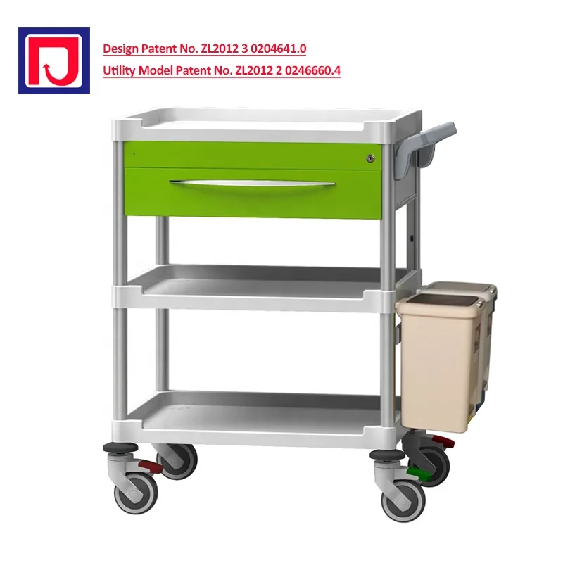 Clinic abs medicine trolley medical hospital treatment cart with drawer