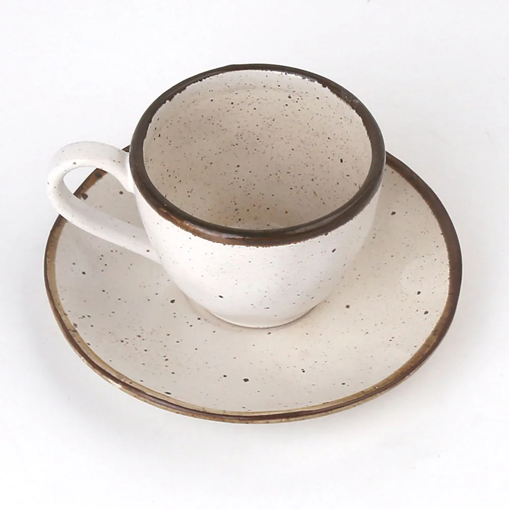 250ml 8.8oz Rustic Antique Old Retro Style Ceramic Stoneware Coffee Tea Cups and Saucers Sets