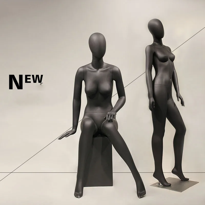 XINJI Fashion European Style Lady Mannequin Full Body Matte Black Manikin Fiberglass Mannequins Female