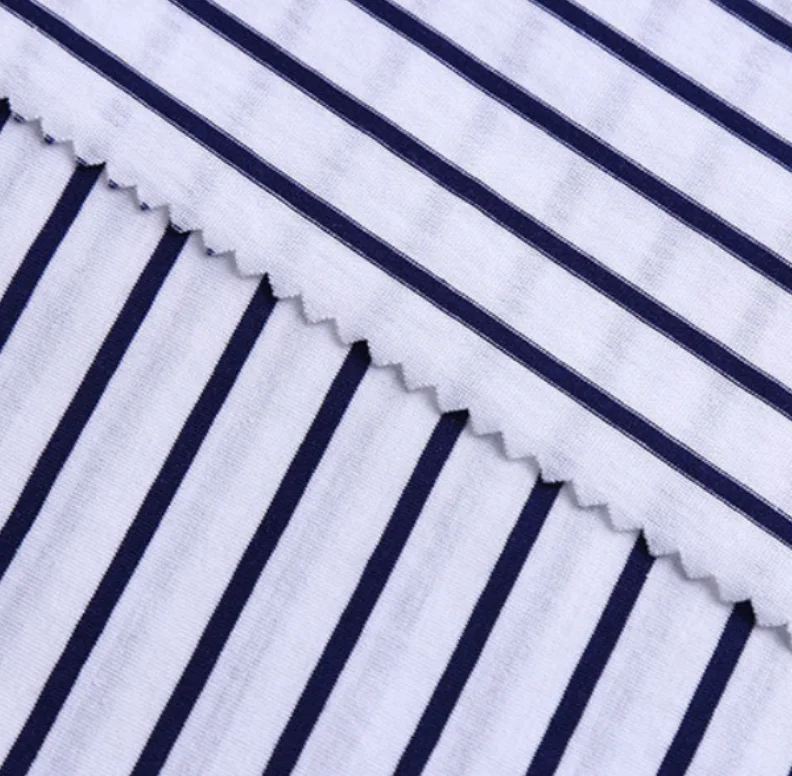 Factory supplier 100%cotton yarn dyed knitted single jersey stripe fabric for shirt