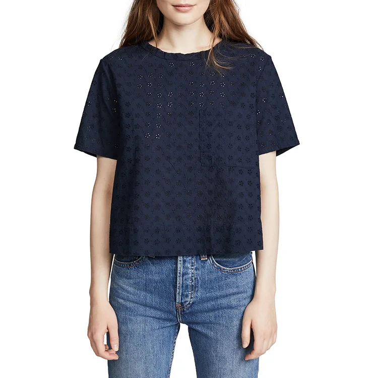 Новейший дизайн, женские футболки в коробке, темно-синий хлопковый топ с ушками