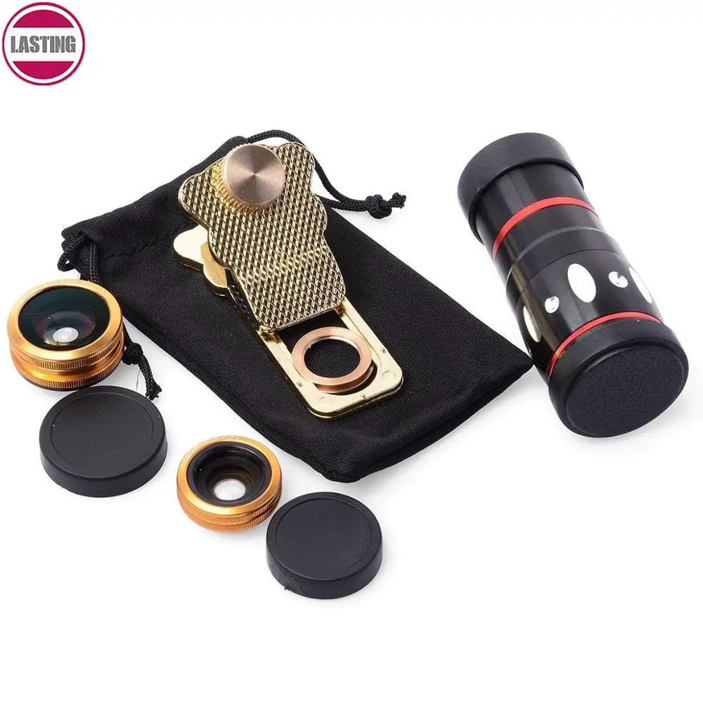 Phone Camera Lens Kit Telephoto Lens + Fisheye + Wide Angle + Macro Lens, 4 in 1 Professional HD Cell Phone Lenses