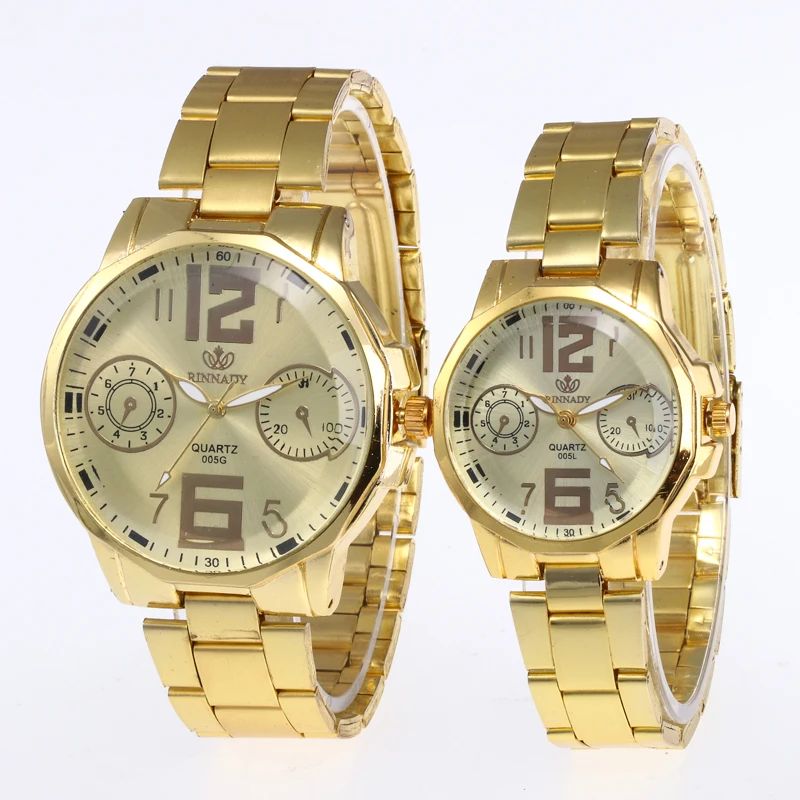 RINNADY Brand Alloy Quartz Wrist Luxury Men Women Couples Gold Watch MW-207