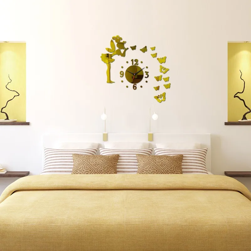 
DIY butterfly fairy room decoration acrylic wall clock 3d mirror 