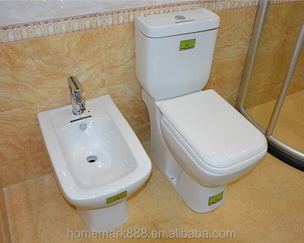 Square Design Ceramic Two Pieces P trap Toilet with Big Outlet Hole