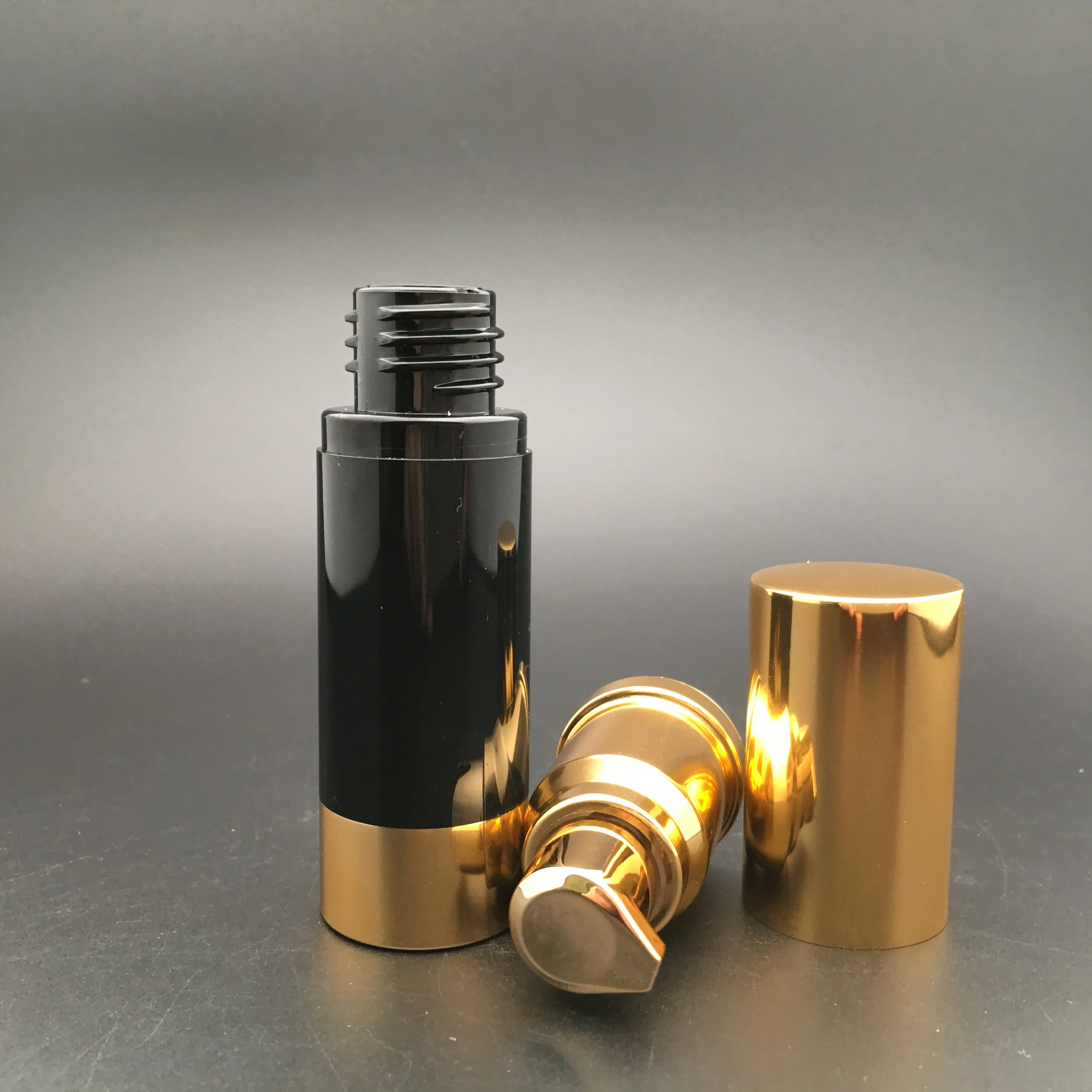 black and gold silver plastic bottle perfume bottle serum airless bottle cosmetic