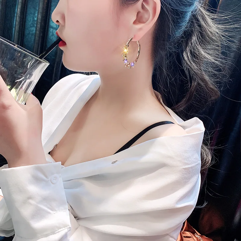 Exaggerated circle full of diamonds large silver hoop earrings wholesale extra large hoop earrings