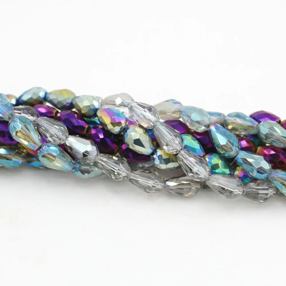 A5500-4# New Design Plate Color 48 Factes Drilled Teardrop Crystal Shaped Glass Beads