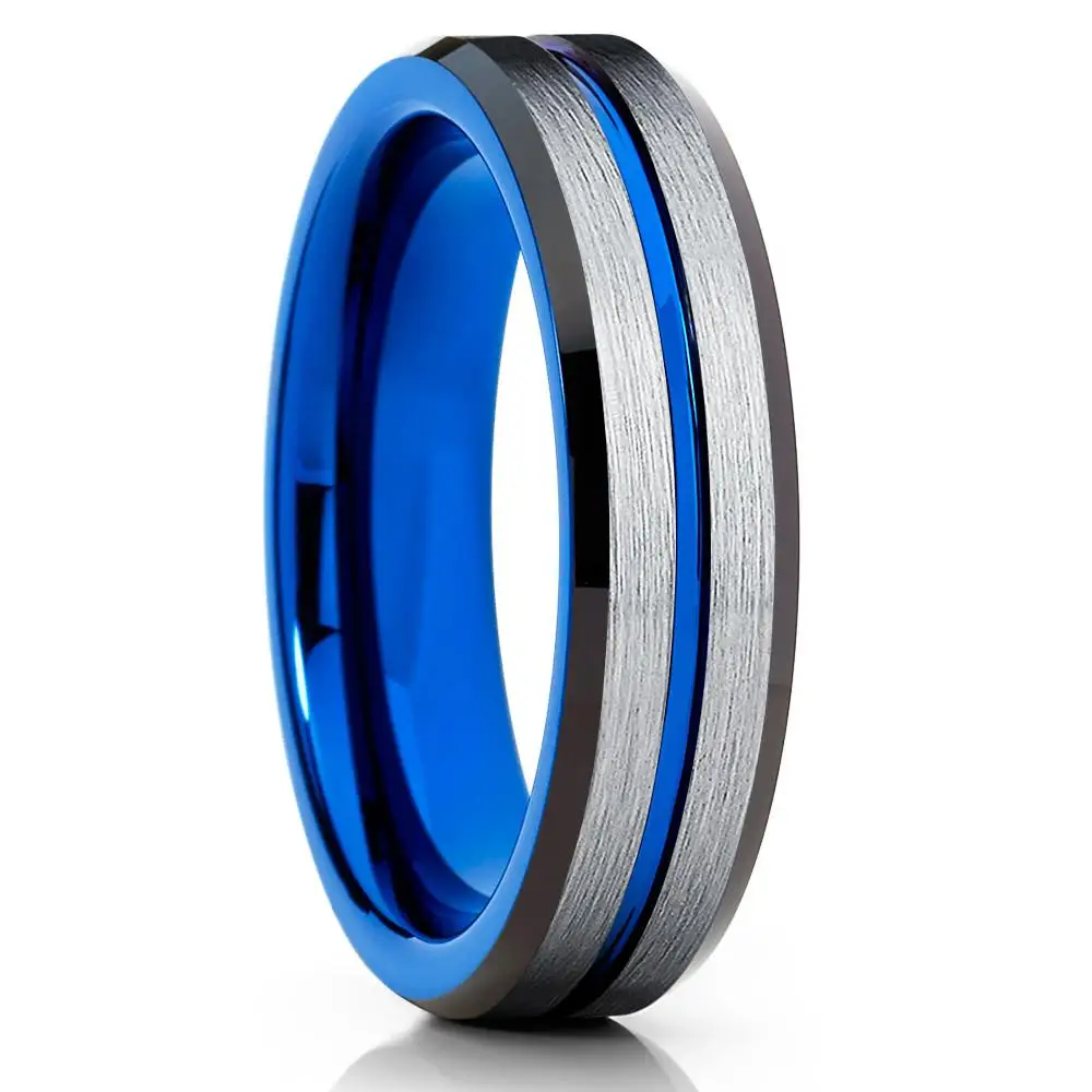 
Factory wholesales blue inlay dome tungsten ring 