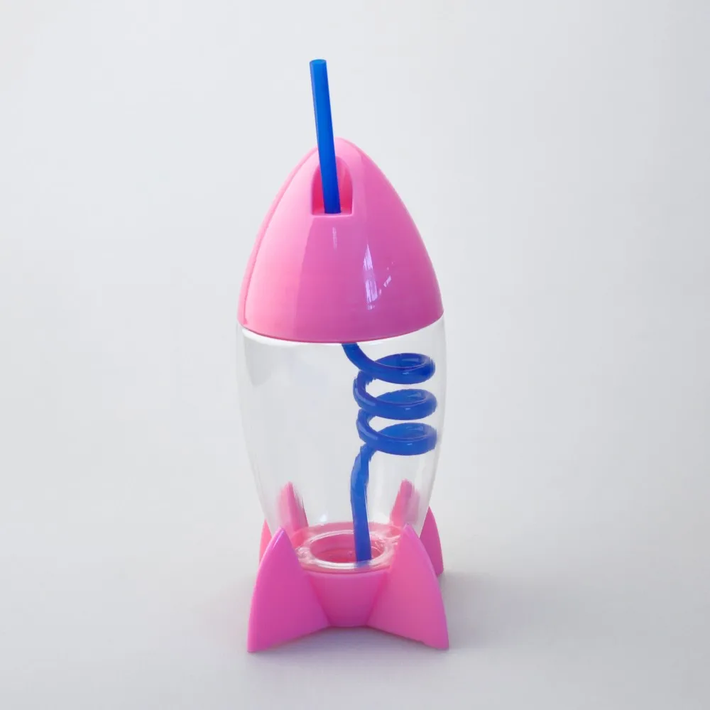 
Kids water bottle rocket shape drinking with sipper straw 