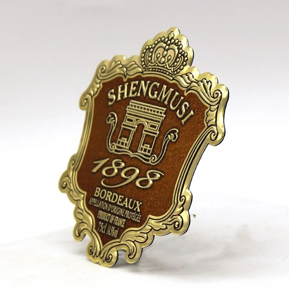 Custom Aluminum Embossed Bottle Label Wine Metal Sticker Metal Wine Badge
