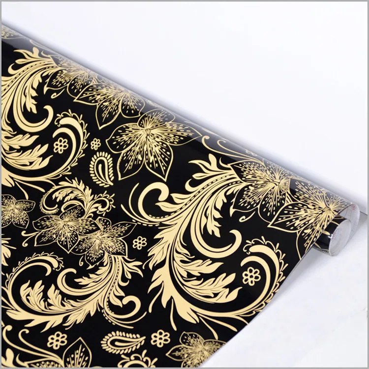 
New luxury black pattern waterproof self adhesive PVC wallpaper 3d 