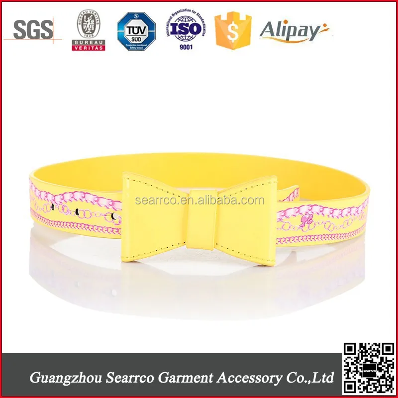 2015 новые мода дети пу печать пояса с бабочкой узел пряжки