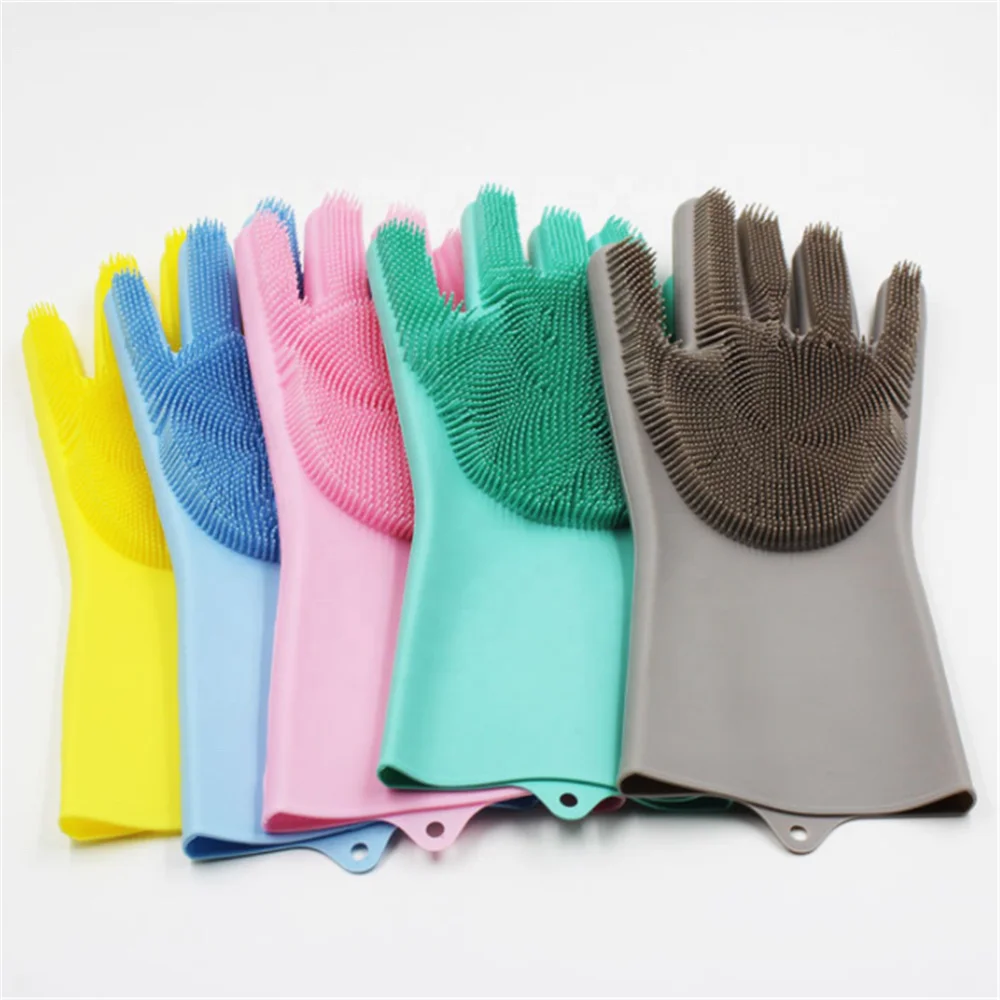 silicone washing Kitchen cleaning gloves with Non-slip heat-resistant and wear-resistant household gloves