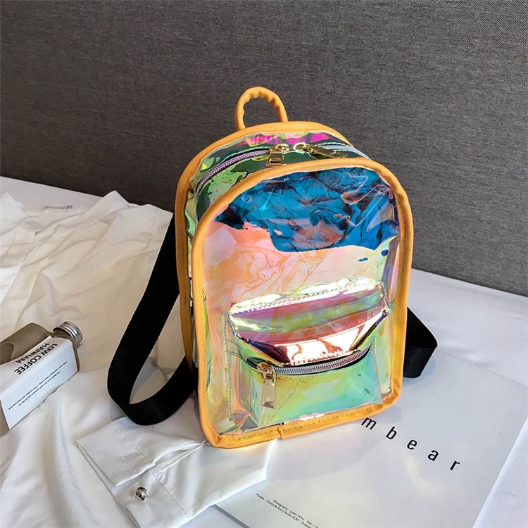 
kids jelly holographic backpack girl fashion new clear pvc laser college backpack 