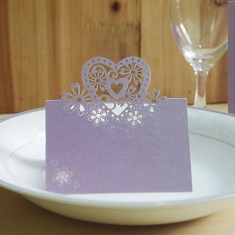 Colorful Love Heart Design Place Name Card Laser Cut Customizable Wedding Table Card