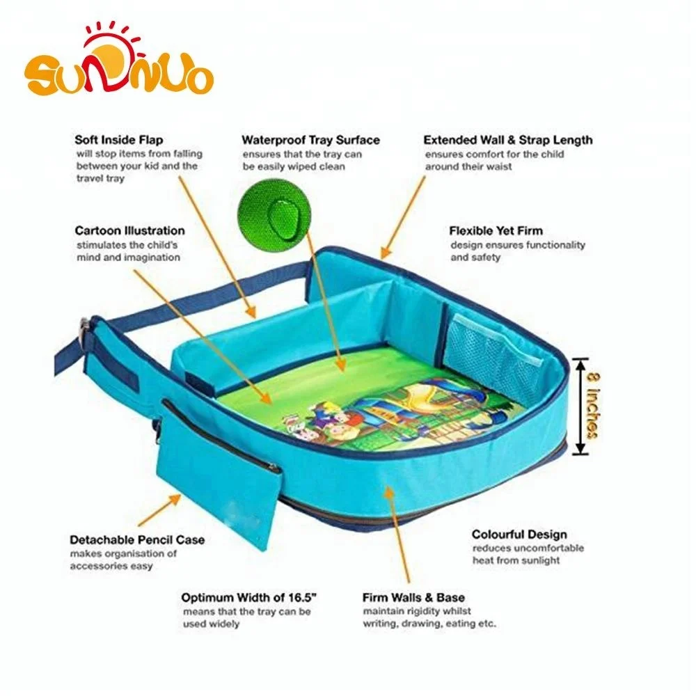 Toddler/infant Waterproof car seat Travel snack Tray with mesh pockets