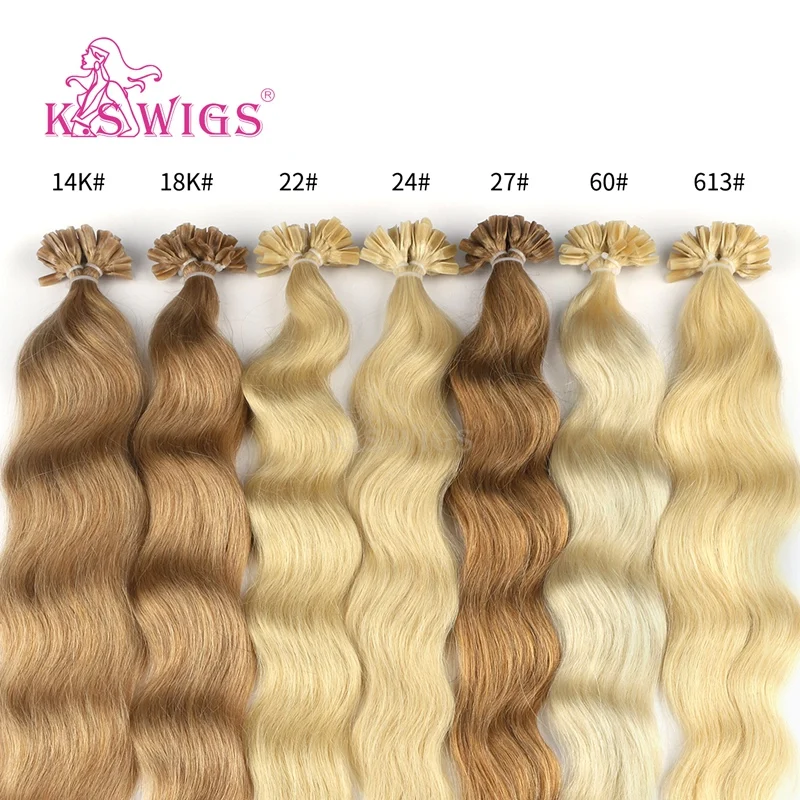 
K.S WIGS Human Hair U Tip Extens 20 Inch Light Color U Tip Hair Keratin Extens Hair With Color Nail U Tip 
