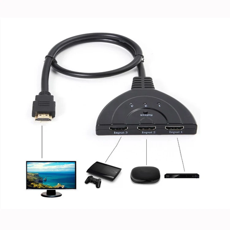 3x1 3 Port 3 input 1 output 4K HDMI Switcher HDR with Pigtail HDMI cable