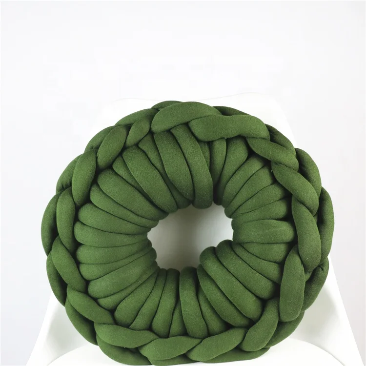 Chunky Knit Throw Pillow Hand Knitted Round O -  Cushion for Home Decor