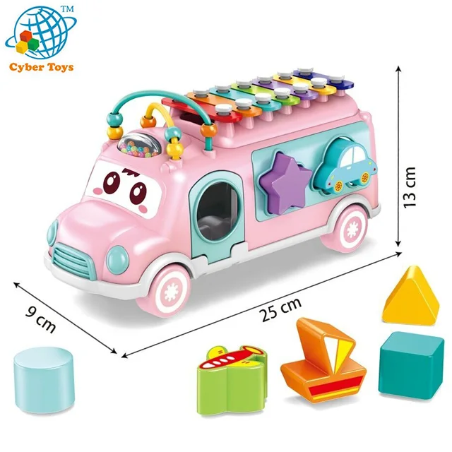 Wholesale cartoon baby music toy diy instrument bus educational xylophone