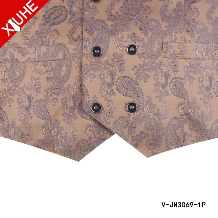 
Slimming 100 Polyester Men Vest New Design Paisley Double Breasted Wedding Waistcoat Set 