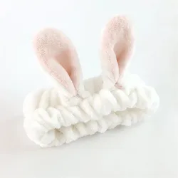 New Design Women Fashion Lovely Soft Carol Fleece Rabbit Ears Headband Makeup Cosmetic Shower Elastic Hair Band
