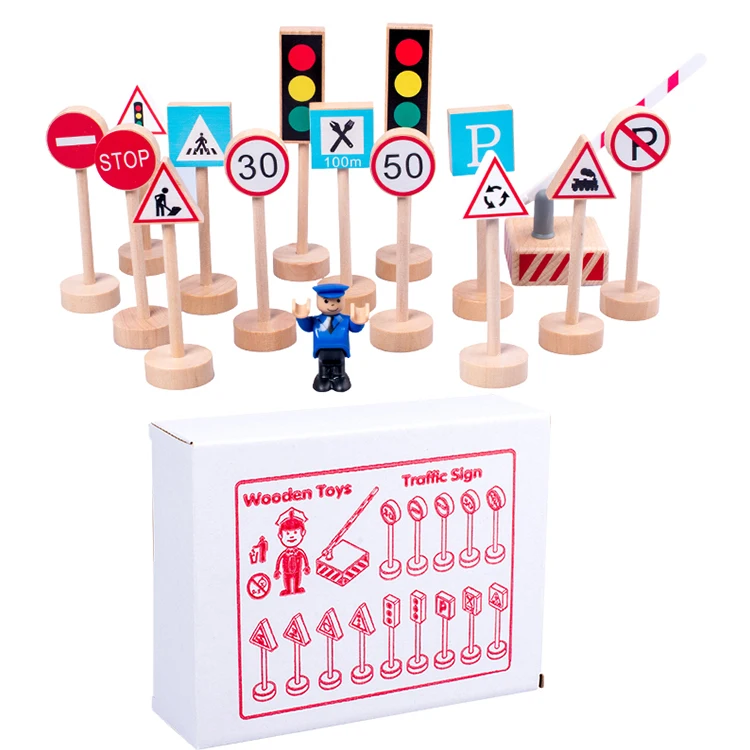 15 Set Wooden Toy Road Signs Play Set Traffic Sign Wooden Toy Traffic Light