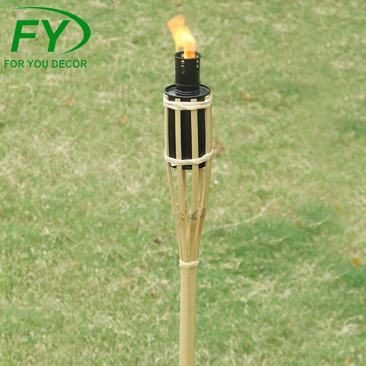 
Nature color bamboo garden tiki torches lights with black metal tank 