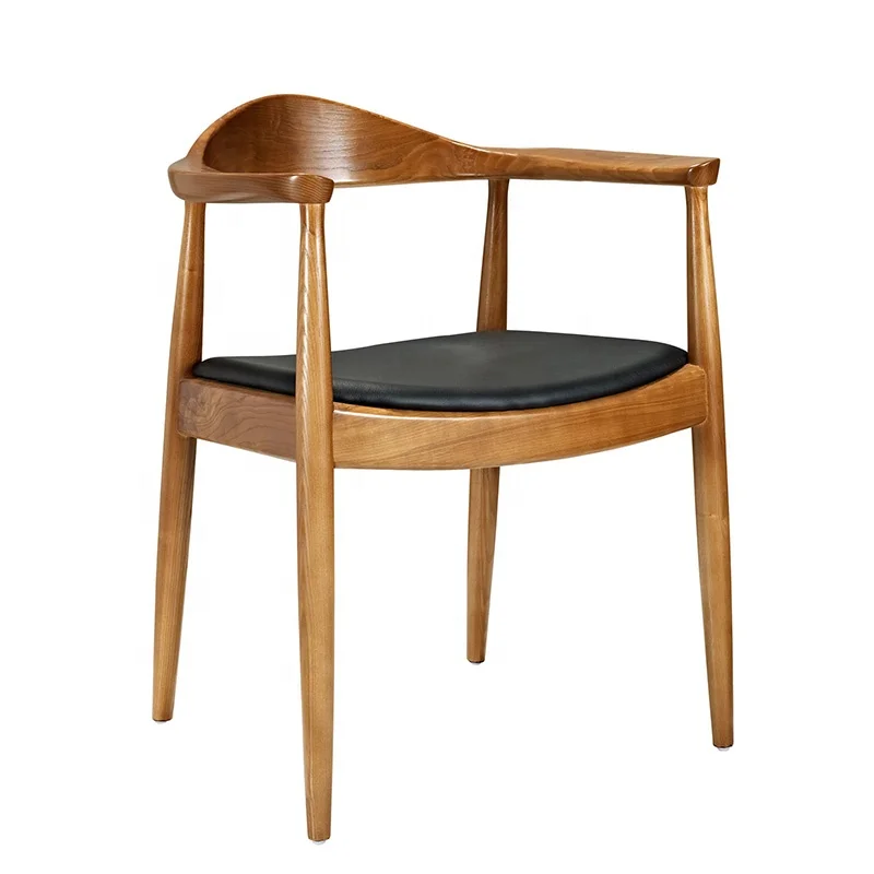 American Country Style Hotel Furniture Solid Ash Wood Dining Chair With Leather Seat