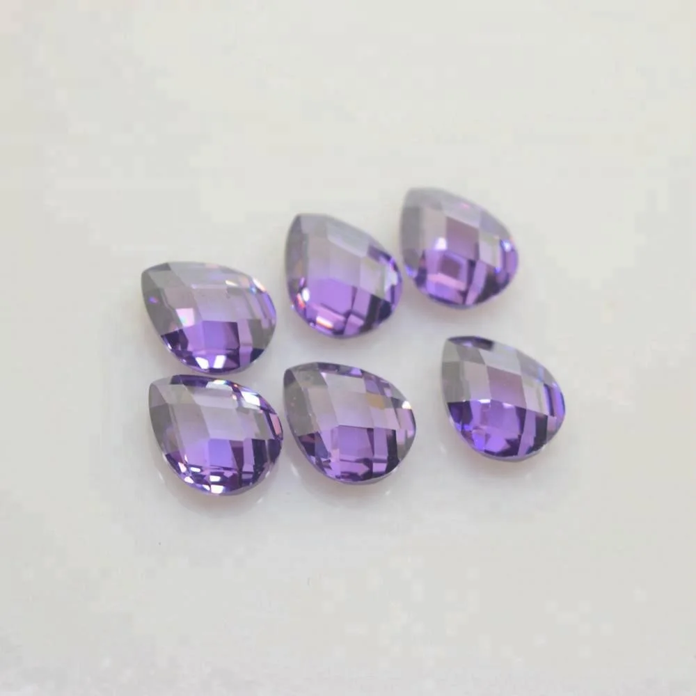 Amethyst Pear Double Checkerboard Cubic Zircon Stone