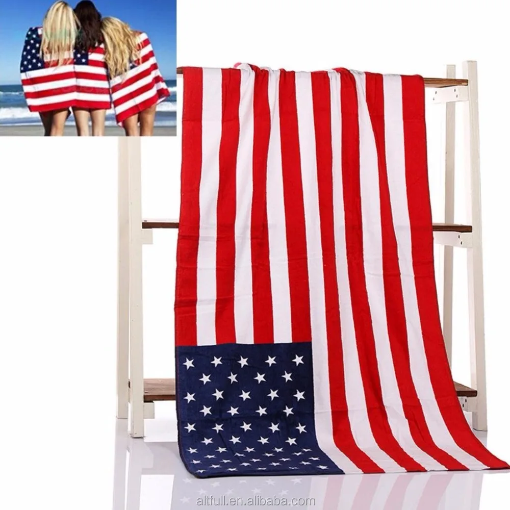 Производители полотенец из США, роскошное пляжное полотенце из органической хлопчатобумажной ткани с американским флагом