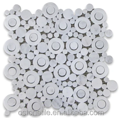 3/4 inch carrara venato honed penny round white marble mosaic tiles