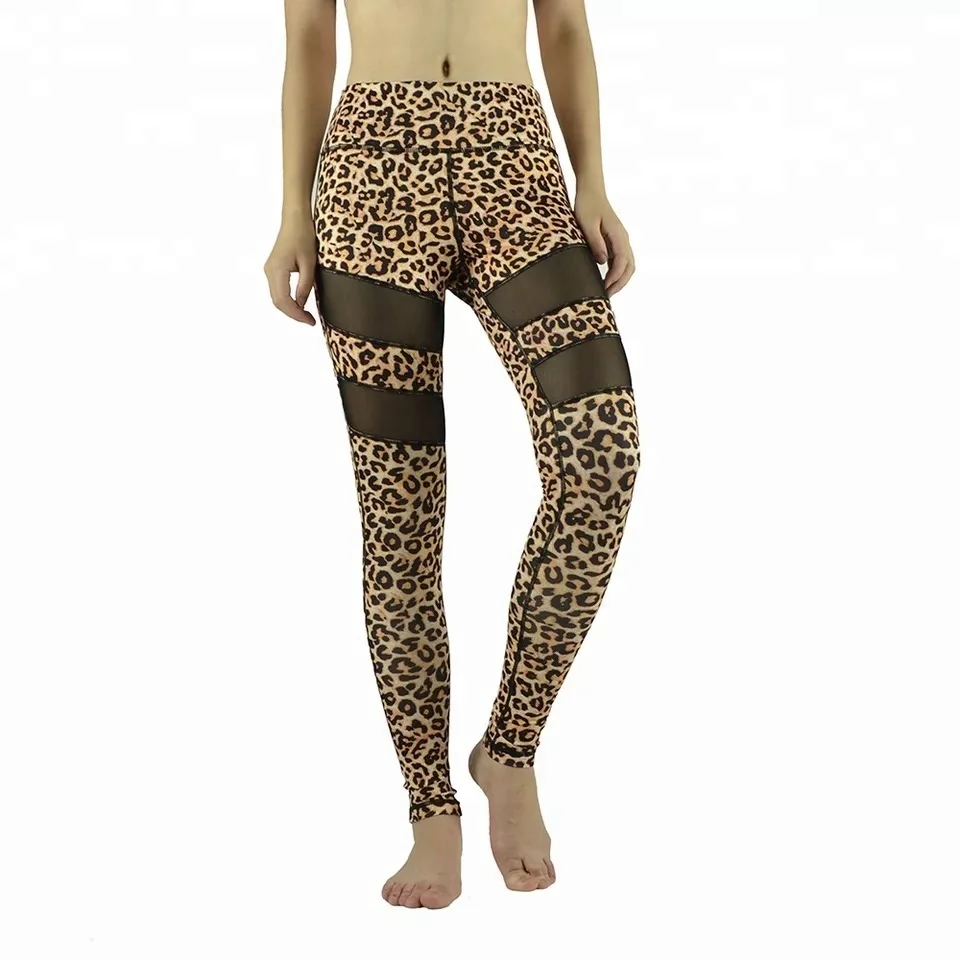 Лидер продаж 2018, Леггинсы для йоги, новый дизайн, леопардовые кружевные сетчатые Леггинсы с принтом