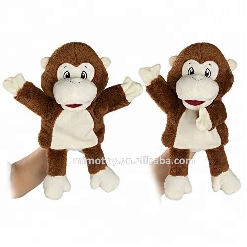 EN71 Standard Stuffed Animal Plush Brown Monkey Hand Puppet Theater Wholesale Cheap Cartoon Kids Soft Monkey Plush Toy