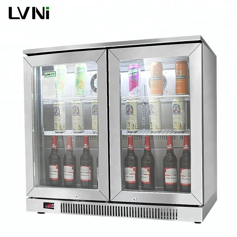 LVNI hot sale 230L stainless steel 2 glass door bar drink beer bottle refrigerator for club