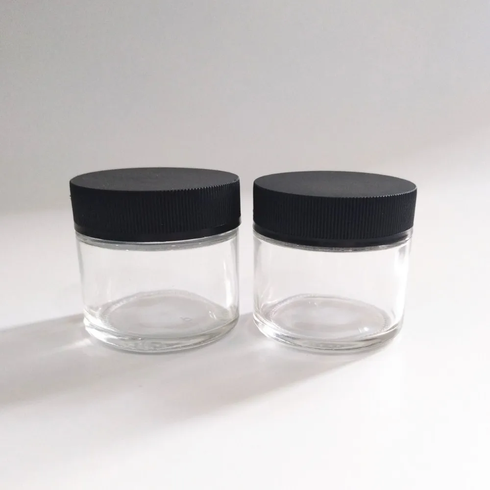 2 oz 60 ml Glass Jar Cream Jars Cosmetic Container Glass Cosmetic Jars Container with Black Childproof Lid